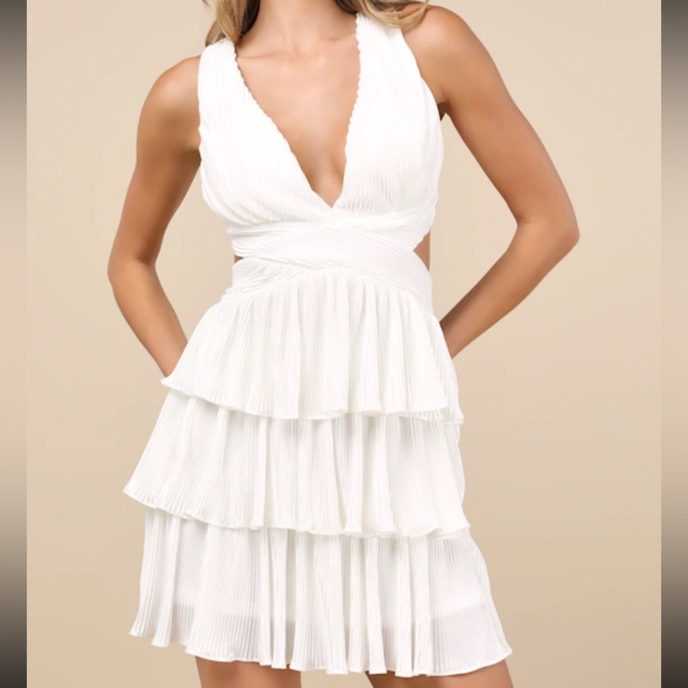 Lulus Beauty Icon White Satin Pleated Dress